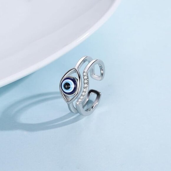 π§Ώ Evil Eye Jewelry Set β Sterling Silver Ring + Anklet, NWT π - Picture 2 of 5